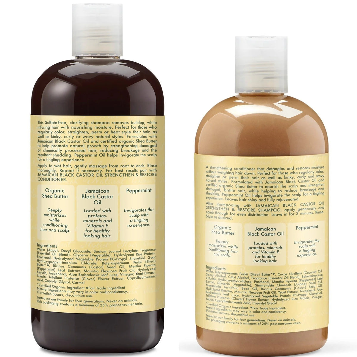 Shampoo & Conditioner Set, Jamaican Black Castor Oil | Strengthen & Restore Repair Treatment for Dry, Damaged Hair | Wavy, Coily, Kinky & Curly Hair | Shea Butter, Peppermint & ACV