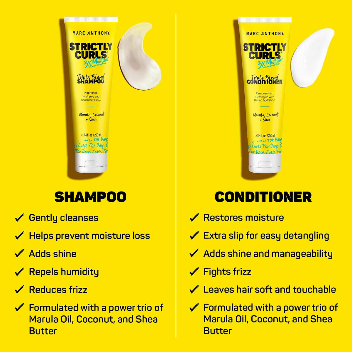 Strictlycurls 3X Moisture Curly Hair Shampoo & Conditioner Set | Frizz Taming Curl Defining & Moisturizing Shampoo & Conditioner - Shea Butter & Coconut for Dry Damaged Hair - Sulfate Free