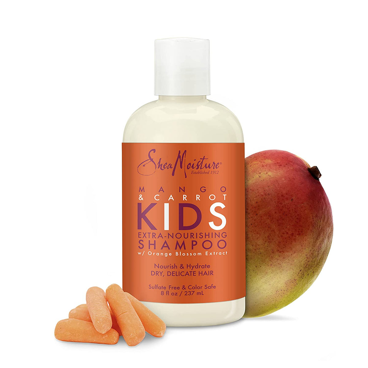 Shea Moisture Kids Shampoo Mango & Carrot Extra Nourishing 8Oz | for All Kids - Gently Cleanse, Nourish, and Detangle Curly Hair with Mango Butter, Carrot Oil, and Shea Butter.