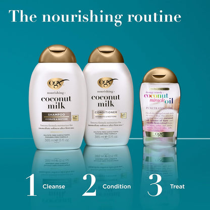 OGX Nourishing + Coconut Milk Moisturizing Shampoo, 13 Fl Oz | Hydrating & Restoring, Moisturizes for Soft Hair after First Use, Paraben-Free, Sulfate-Free Surfactants
