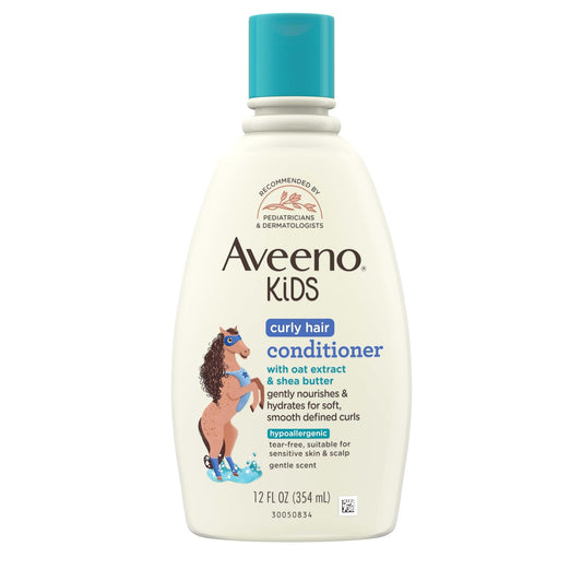 Aveeno Kids Curly Hair Conditioner, 12 Fl. Oz | Hydrating Conditioner, Oat Extract & Shea Butter, Gentle Scent, Detangles & Moisturizes Curls
