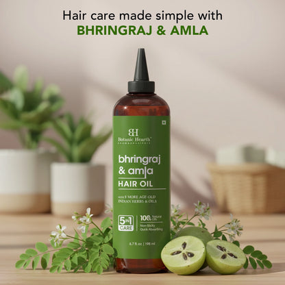 Bhringraj & Amla Hair Oil | Nourishing Scalp & Hair Oil for Dry, Frizzy Hair | Supports Fuller-Looking Hair & Shine | Lightweight Botanical Formula | No Harsh Additives | 6.7 Fl Oz
