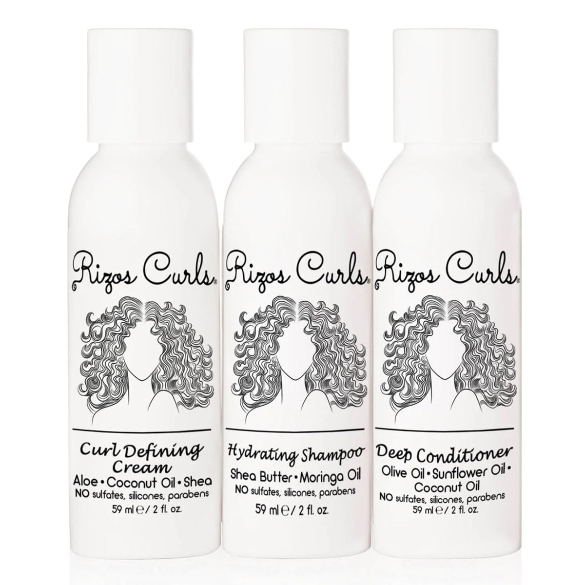 Trio Travel Curl Kit, Includes Travel Hydrating Shampoo, Travel Deep Conditioner, Travel Curl Cream, Gently Cleanse, Hydrate and Style, for All Curl Patterns 2A - 4C, 3 Pack of 2 Oz