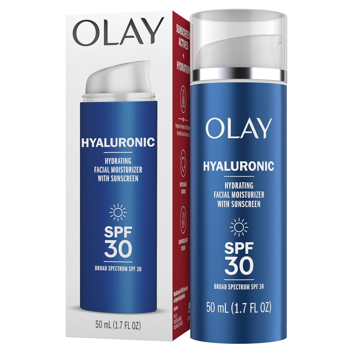 Hyaluronic SPF 30 Hydrating Moisturizer with Sunscreen, Broad Spectrum SPF 30, Fragrance-Free, 1.7 Oz
