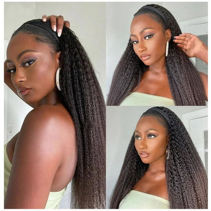 Kinky Straight Headband Wig Human Hair Wig Full Machine Made Brazilian Human Hair Wigs for Black Women 180% Density