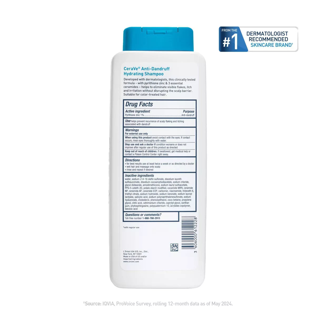 Cerave Anti-Dandruff Scalp Care Shampoo - 12 Fl Oz: No Fragrance Added, Hypoallergenic, Paraben-Free, Contains Hyaluronic Acid