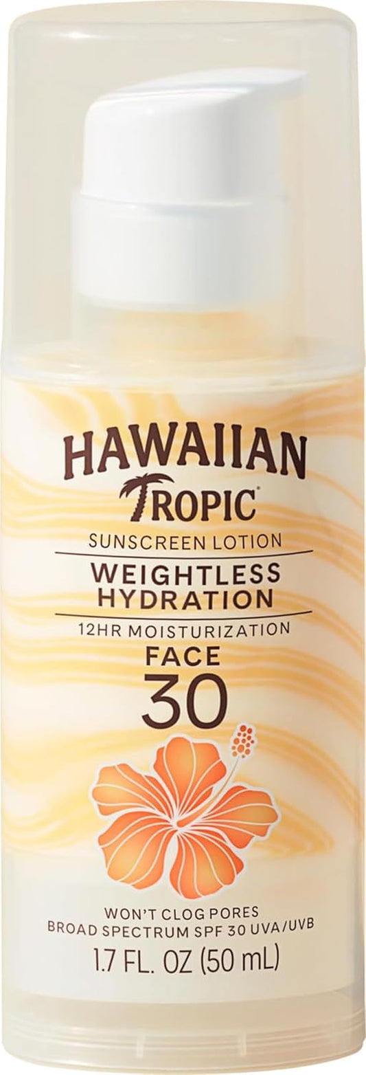 Weightless Hydration SPF 30 Face Sunscreen, 1.7 Fl Oz | Lightweight Hydrating Lotion, Travel Size Sunscreen for Face, Non-Comedogenic Sunblock, Layers under Makeup
