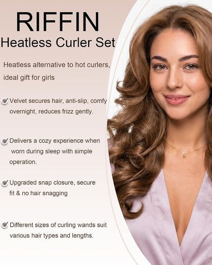 Grande Heatless Curls Overnight Rods - Upgraded Directional Grip Velvet - No Heat Hair Curlers to Sleep, Jumbo Large Hair Rollers Flexible Curling Rods Set for Long Thicker Coarser Hair Blowout Look