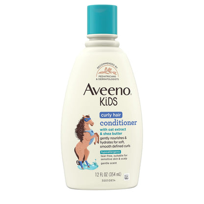 Aveeno Kids Curly Hair Conditioner, 12 Fl. Oz | Hydrating Conditioner, Oat Extract & Shea Butter, Gentle Scent, Detangles & Moisturizes Curls