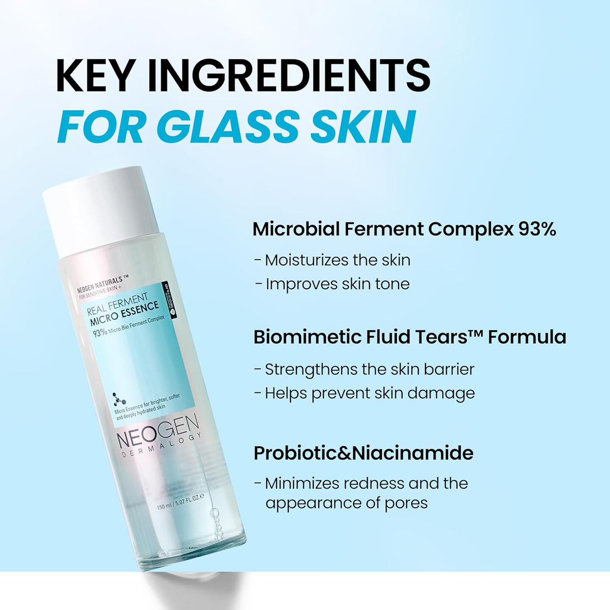 NEOGEN Dermalogy Real Ferment Micro Essence - 93% Fermented First Essence Toner with Bifida & Sake Rice for a Dewy, Glass-Skin Glow, Hydrating Korean Skincare, Korean Skin Care 5.07 Oz (150Ml)
