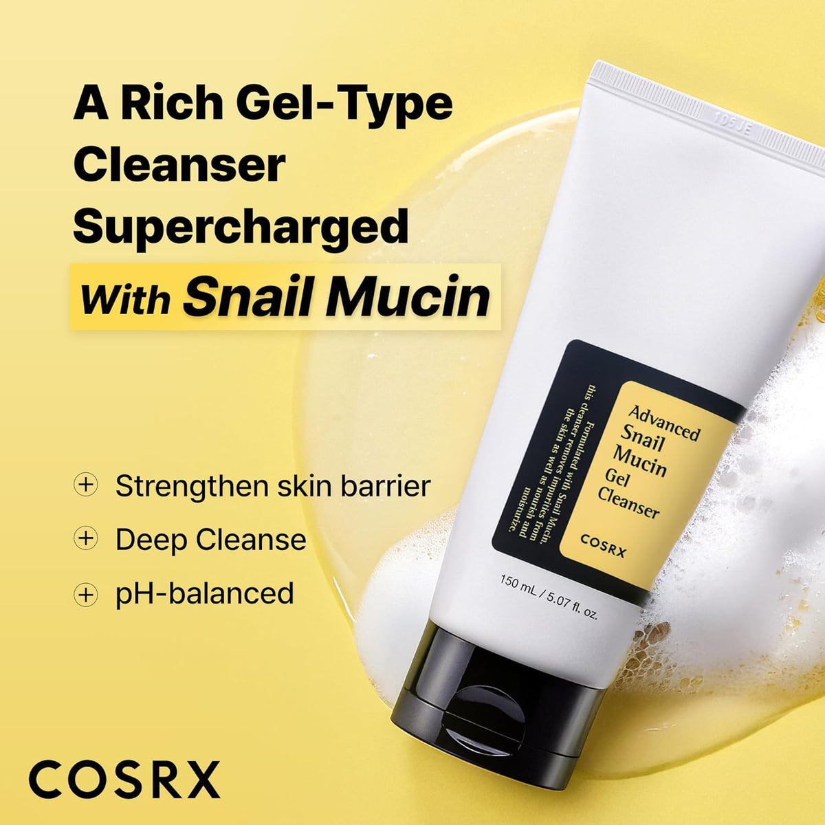 Advanced Snail Mucin Gel Cleanser for Dull, Sensitive Skin 5.07 Oz. | Rich Daily Deep Cleansing Gel Cleanser for Dull, Dry & Sensitive Skin, Korean Skin Care, Korean Face Wash