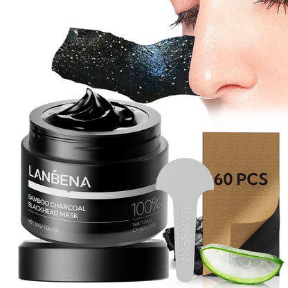 Upgraded 2.0 Bamboo Charcoal Blackhead Remover Mask, 60 Pcs Nose Strips, Peel off Face Mask Pore Whiteheads Cleanser Strawberry Nose Purifying, Deep Cleansing for All Skin Types, 30G/1.05Oz
