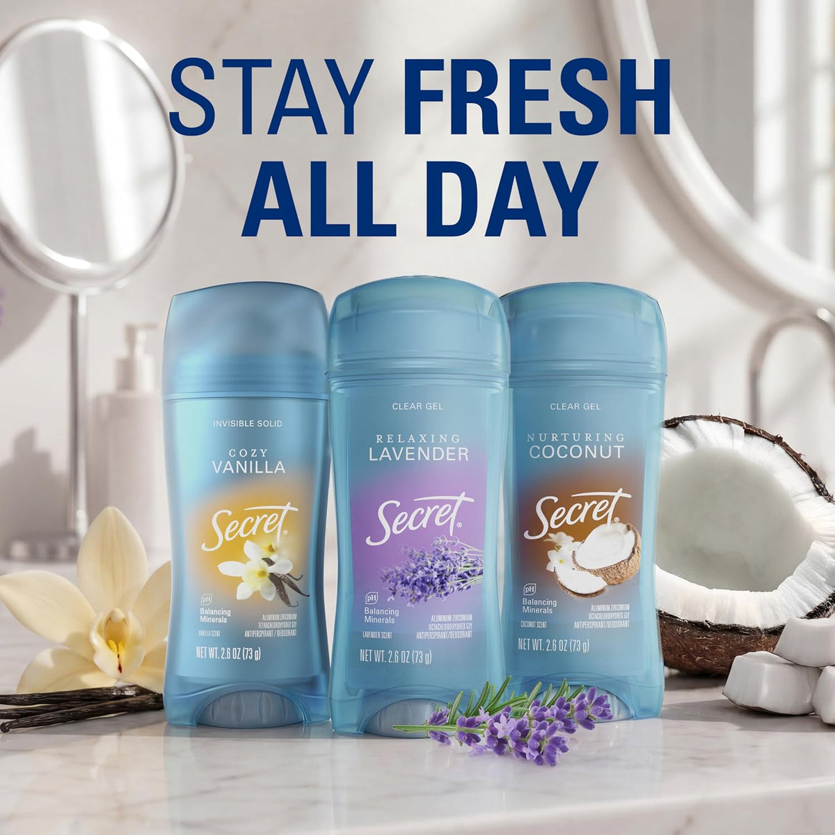 Fresh Antiperspirant Deodorant for Women, 72Hr Breathable Sweat & Odor Protection, Instant Freshness & Gentle, PH Balancing Minerals, Clear Gel, Relaxing Lavender Scent, 2.6 Oz