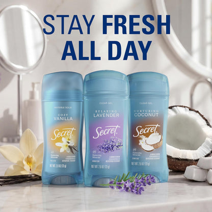 Fresh Antiperspirant Deodorant for Women, 72Hr Breathable Sweat & Odor Protection, Instant Freshness & Gentle, PH Balancing Minerals, Clear Gel, Relaxing Lavender Scent, 2.6 Oz