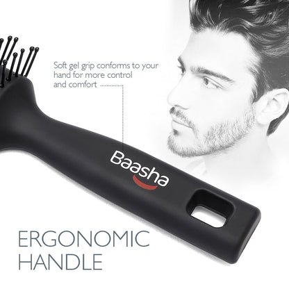 Hair Brush, Vented Brush for Blow Drying, Mens Short Hair Brush with Ball Tipped Bristles, Best for Wet or Dry Hair - Black