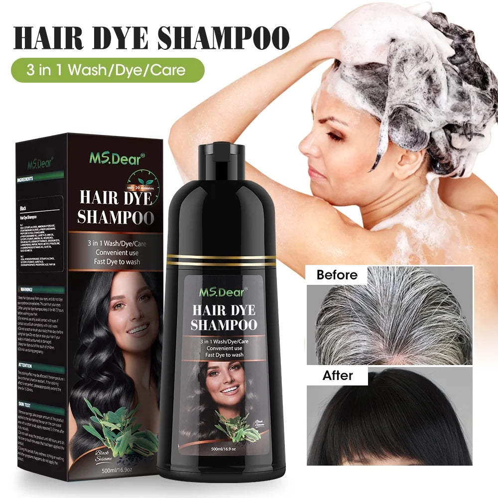 Black Hair Dye Shampoo ​Natural Hair Dye for Women & Men Gray Coverage Hair Color Shampoo for Dark Hair Long Lasting Results 16.9 Fl.Oz