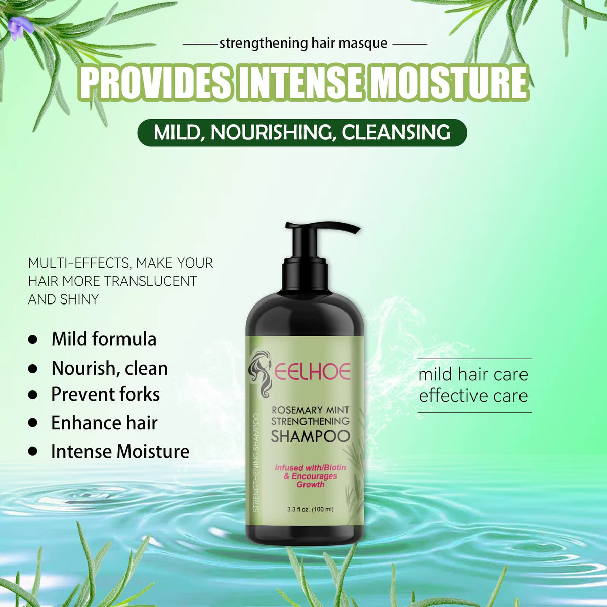 Rosemary Straightening Shampoo Repair Damaged Dry Curl Fluffy Hair Nourishing Refreshing Straightening Shampoo Hair Care