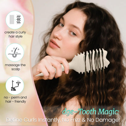 Curly Hair Brush Boar Bristles Curl Defining Brush with 2 Psc Silk Scrunchies Detangling Brush for Curly Hair Detangling Brush Styling Comb Curling Curling Brush (Beige)