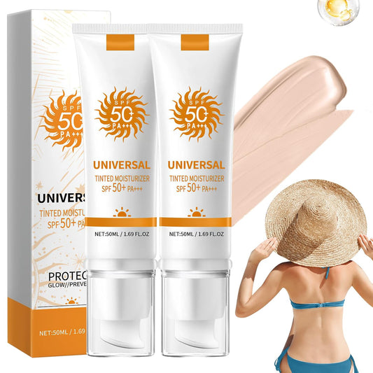 Tinted Sunscreen for Face SPF 50,Universal Protector Solar Con Color,Face Sunscreen Moisturizer,Hydrating Sun Essence Face Sunscreen Hydrating,No Sticky | Travel Size Sunscreen(2Pcs)