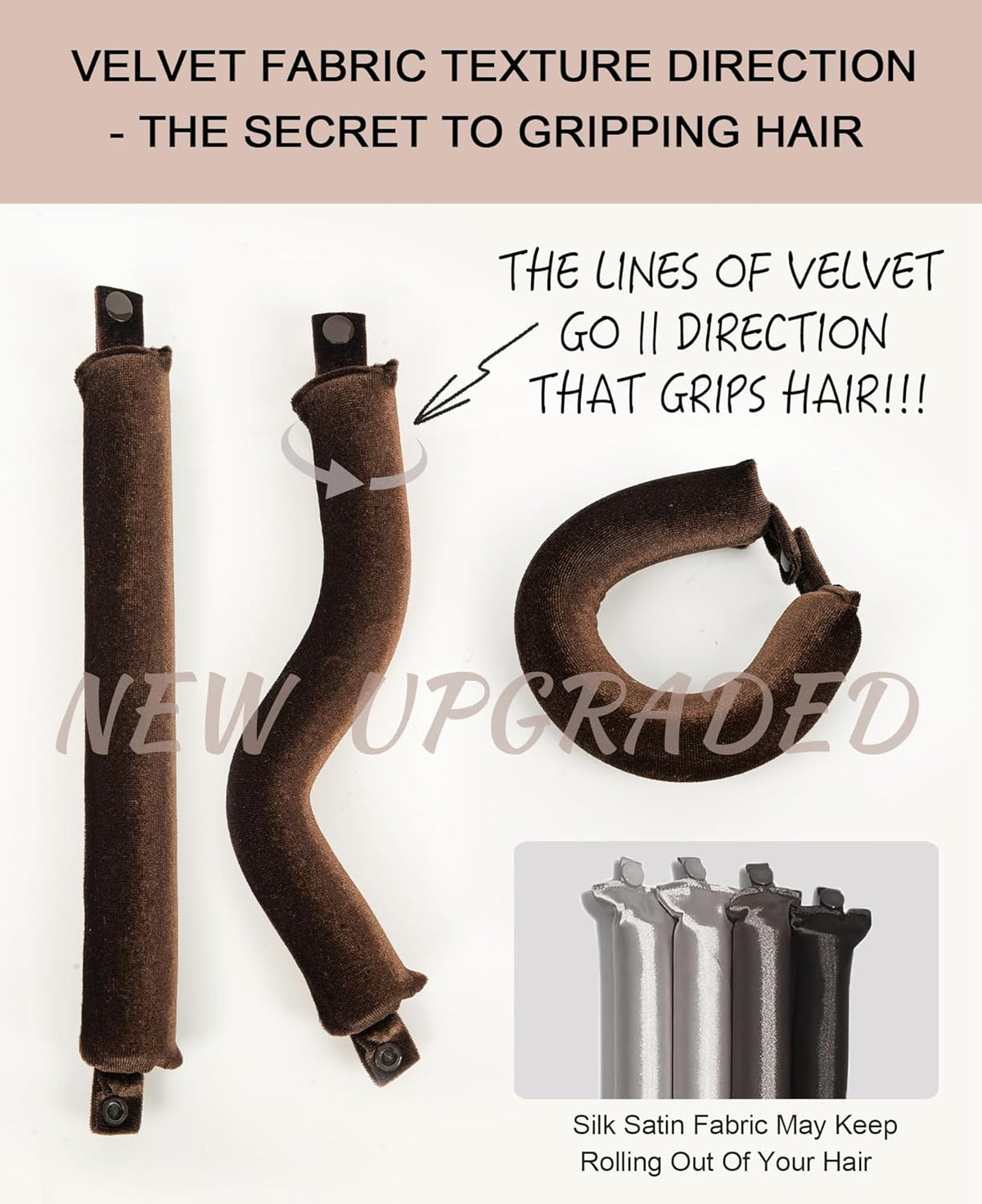 Grande Heatless Curls Overnight Rods - Upgraded Directional Grip Velvet - No Heat Hair Curlers to Sleep, Jumbo Large Hair Rollers Flexible Curling Rods Set for Long Thicker Coarser Hair Blowout Look