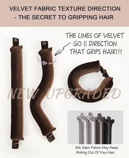 Grande Heatless Curls Overnight Rods - Upgraded Directional Grip Velvet - No Heat Hair Curlers to Sleep, Jumbo Large Hair Rollers Flexible Curling Rods Set for Long Thicker Coarser Hair Blowout Look