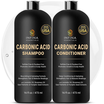 Carbonic Acid Shampoo and Conditioner Set for Men & Women - Sulfate-Free Hair Growth Shampoo and Conditioner - 16 F Oz Each, Black