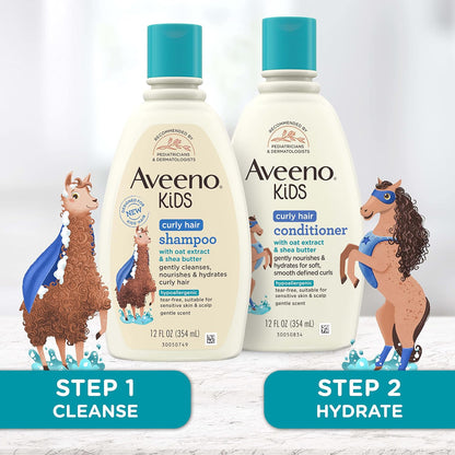 Aveeno Kids Curly Hair Conditioner, 12 Fl. Oz | Hydrating Conditioner, Oat Extract & Shea Butter, Gentle Scent, Detangles & Moisturizes Curls