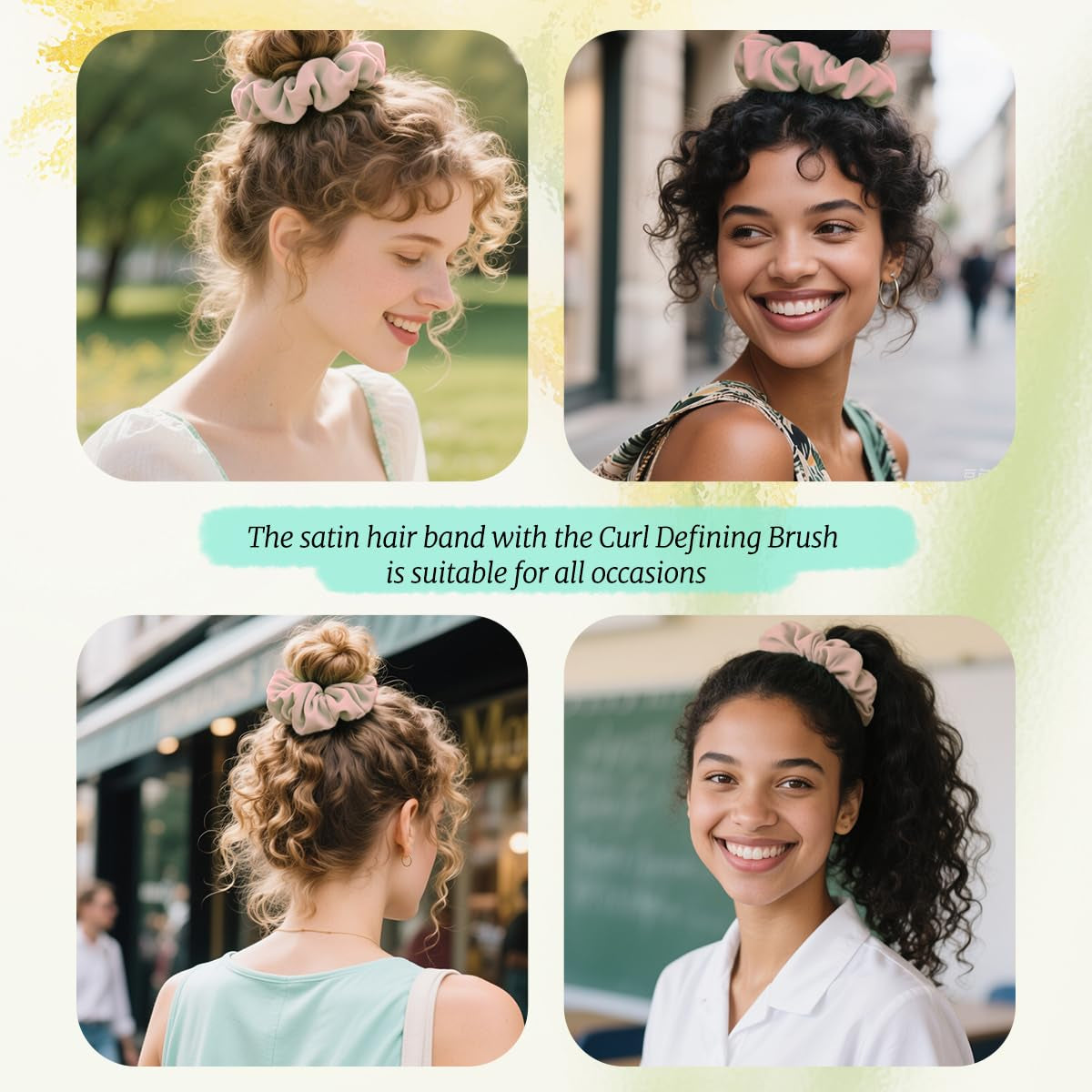 Curly Hair Brush Boar Bristles Curl Defining Brush with 2 Psc Silk Scrunchies Detangling Brush for Curly Hair Detangling Brush Styling Comb Curling Curling Brush (Beige)