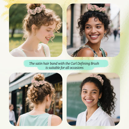 Curly Hair Brush Boar Bristles Curl Defining Brush with 2 Psc Silk Scrunchies Detangling Brush for Curly Hair Detangling Brush Styling Comb Curling Curling Brush (Beige)