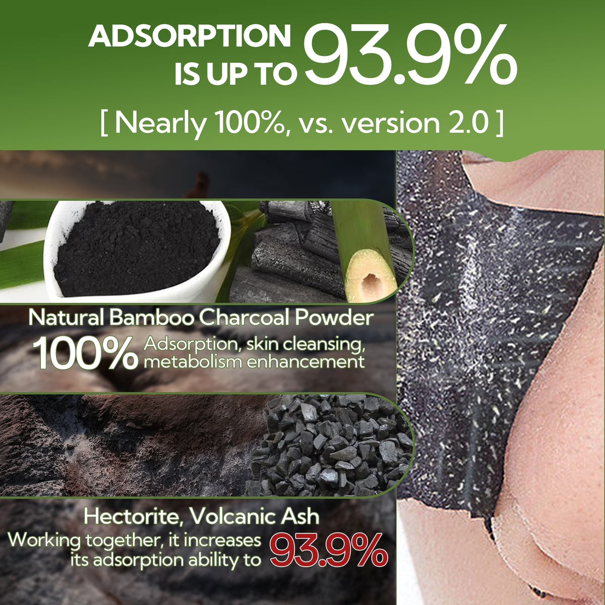 Upgraded 2.0 Bamboo Charcoal Blackhead Remover Mask, 60 Pcs Nose Strips, Peel off Face Mask Pore Whiteheads Cleanser Strawberry Nose Purifying, Deep Cleansing for All Skin Types, 30G/1.05Oz
