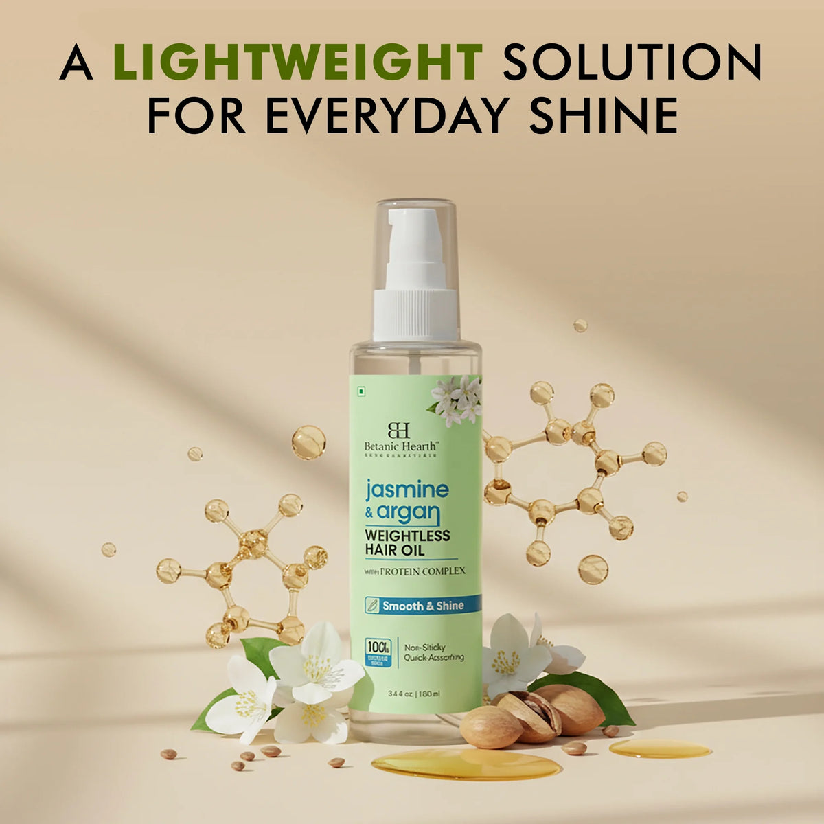 Argan & Jasmine Weightless Hair Oil, 3.4 Fl Oz | with Argan Oil & Jasmine Oil | Lightweight Non-Greasy Formula | Frizz Control, Smooth Shine & Soft Hair | for Dry, Frizzy & Fine Hair