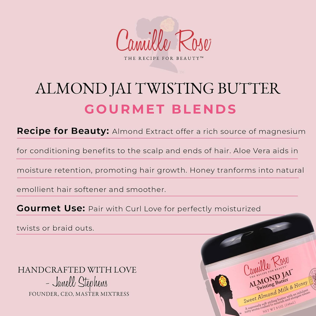 Almond Jai Twisting Hair Styling Butter, with Aloe and Honey, to Soften Smooth and Moisturize, for All Hair Types, 8 Oz