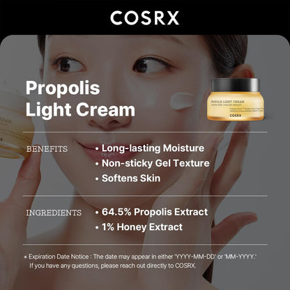 64% Propolis Honey Lightweight Cream, Instant Golden Glow,2.19 Fl.Oz | Hydrating Day, Night Moisturizer, Nourishing Care for Dull, Dry Skin, Non-Sticky Finish, Korean Skin Care