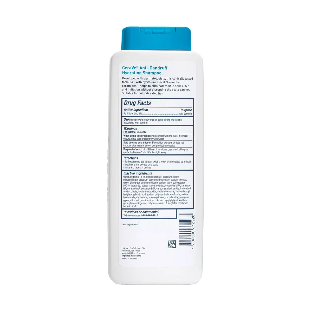 Cerave Anti-Dandruff Scalp Care Shampoo - 12 Fl Oz: No Fragrance Added, Hypoallergenic, Paraben-Free, Contains Hyaluronic Acid