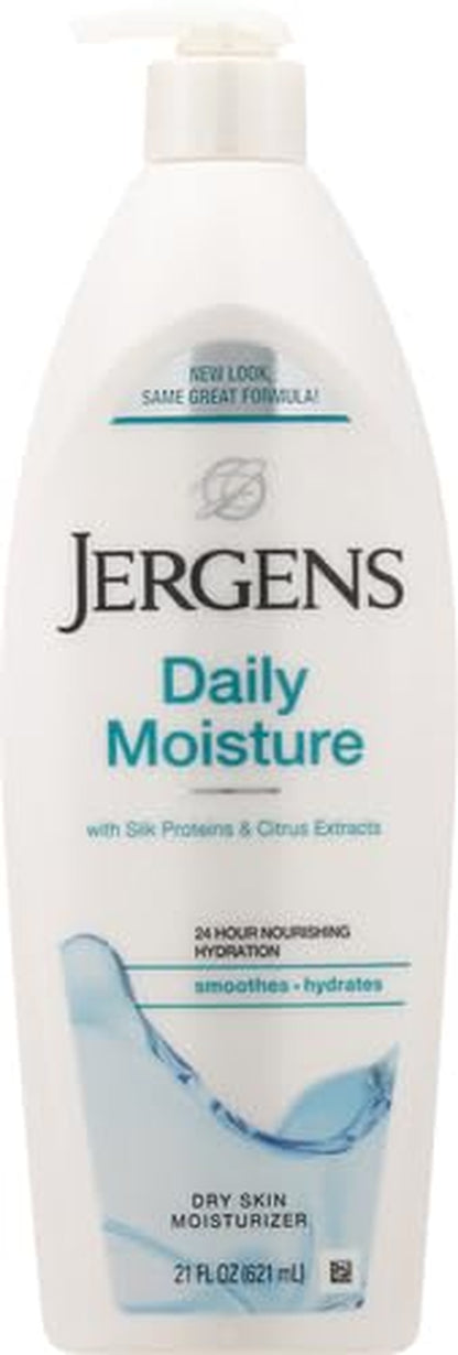 Daily Moisture Dry Skin Moisturizer, Hand and Body Lotion, with HYDRALUCENCE Blend, Silk Proteins, and Citrus Extract, 21 Fl Oz (Pack of 4)
