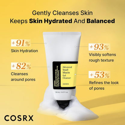 Advanced Snail Mucin Gel Cleanser for Dull, Sensitive Skin 5.07 Oz. | Rich Daily Deep Cleansing Gel Cleanser for Dull, Dry & Sensitive Skin, Korean Skin Care, Korean Face Wash