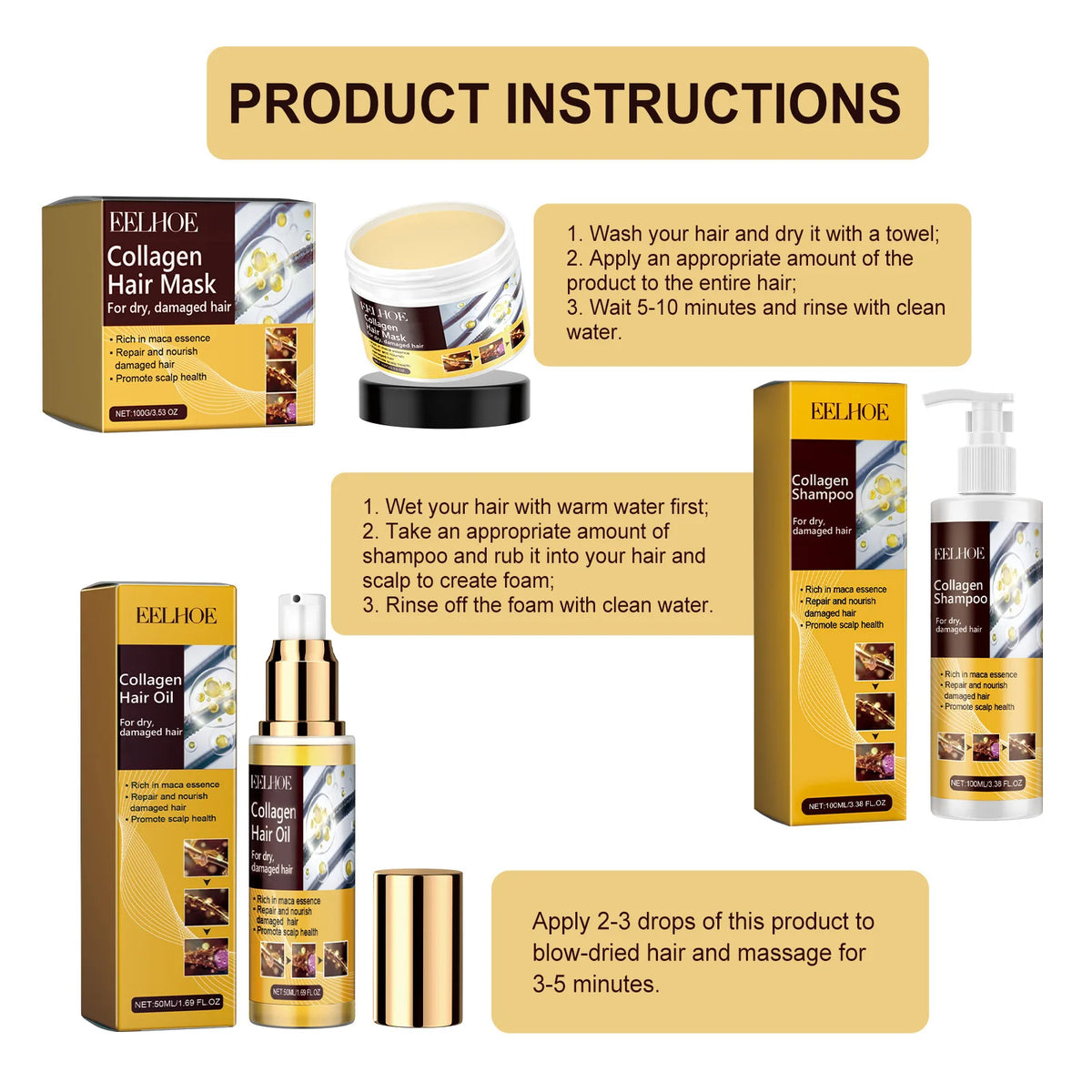 Collagen Keratin Hair Mask Oil Control Moisturizer Hair Soft Smooth Frizz Damaged Repair Revitalize Protein Correction Cream