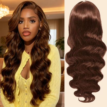 32 Inch 5X5 HD Transparent Lace Front Wigs Human Hair Body Wave - 180% Density Pre Plucked Glueless Frontal Wigs with Baby Hair Chocolate Brown Wig for Women