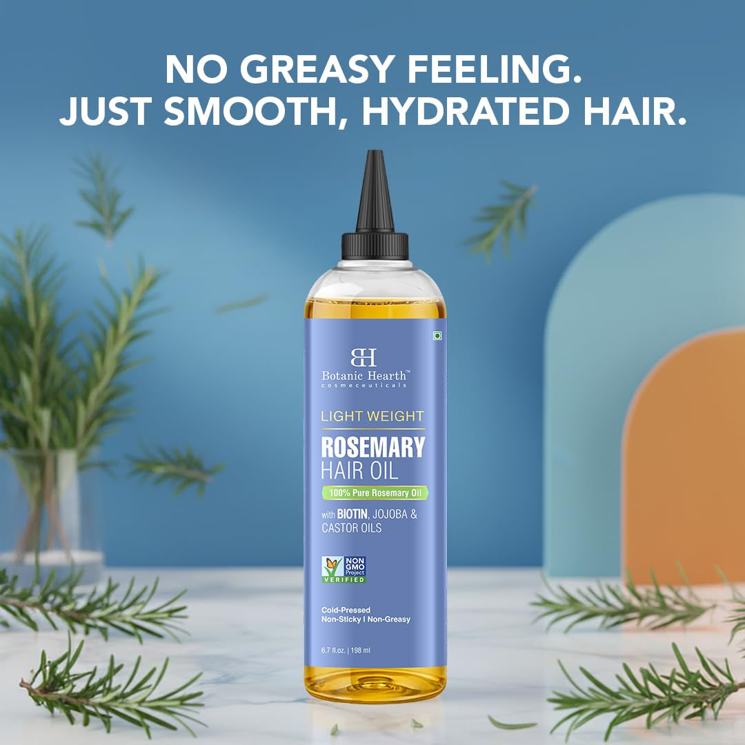 Lightweight Rosemary Hair Oil 6.7 Fl Oz | Non-Greasy Oil for Fine & Thin Hair | with Rosemary, Castor Oil & Biotin | Smooths Frizz & Adds Shine | for Men & Women
