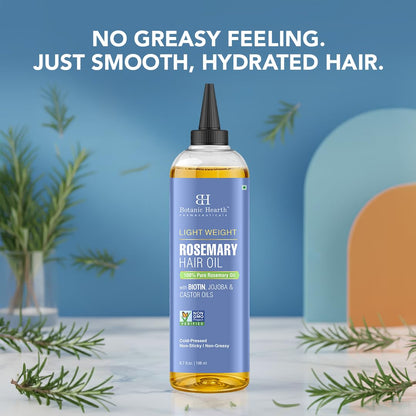 Lightweight Rosemary Hair Oil 6.7 Fl Oz | Non-Greasy Oil for Fine & Thin Hair | with Rosemary, Castor Oil & Biotin | Smooths Frizz & Adds Shine | for Men & Women
