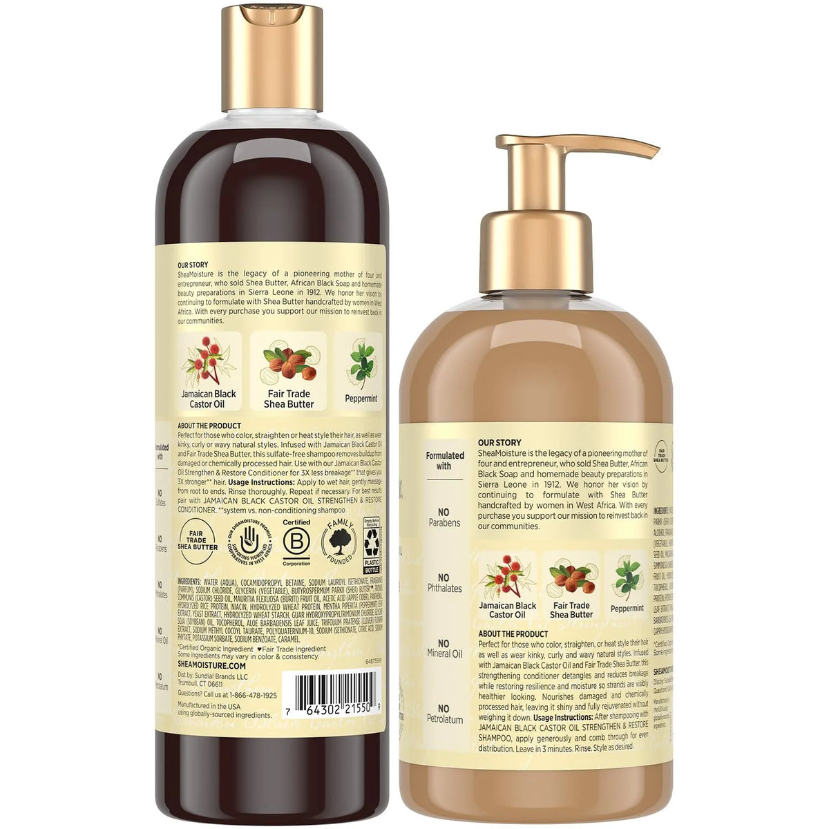 Shampoo & Conditioner Set, Jamaican Black Castor Oil | Strengthen & Restore Repair Treatment for Dry, Damaged Hair | Wavy, Coily, Kinky & Curly Hair | Shea Butter, Peppermint & ACV