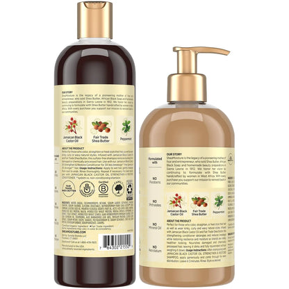 Shampoo & Conditioner Set, Jamaican Black Castor Oil | Strengthen & Restore Repair Treatment for Dry, Damaged Hair | Wavy, Coily, Kinky & Curly Hair | Shea Butter, Peppermint & ACV