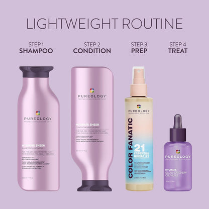 Pureology Hydrate Sheer Shampoo - Lightweight Hydrating Shampoo for Fine or Dry Color-Treated Hair, Silicone-Free & Vegan
