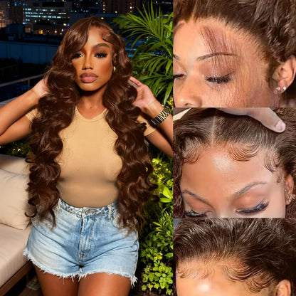 32 Inch 5X5 HD Transparent Lace Front Wigs Human Hair Body Wave - 180% Density Pre Plucked Glueless Frontal Wigs with Baby Hair Chocolate Brown Wig for Women