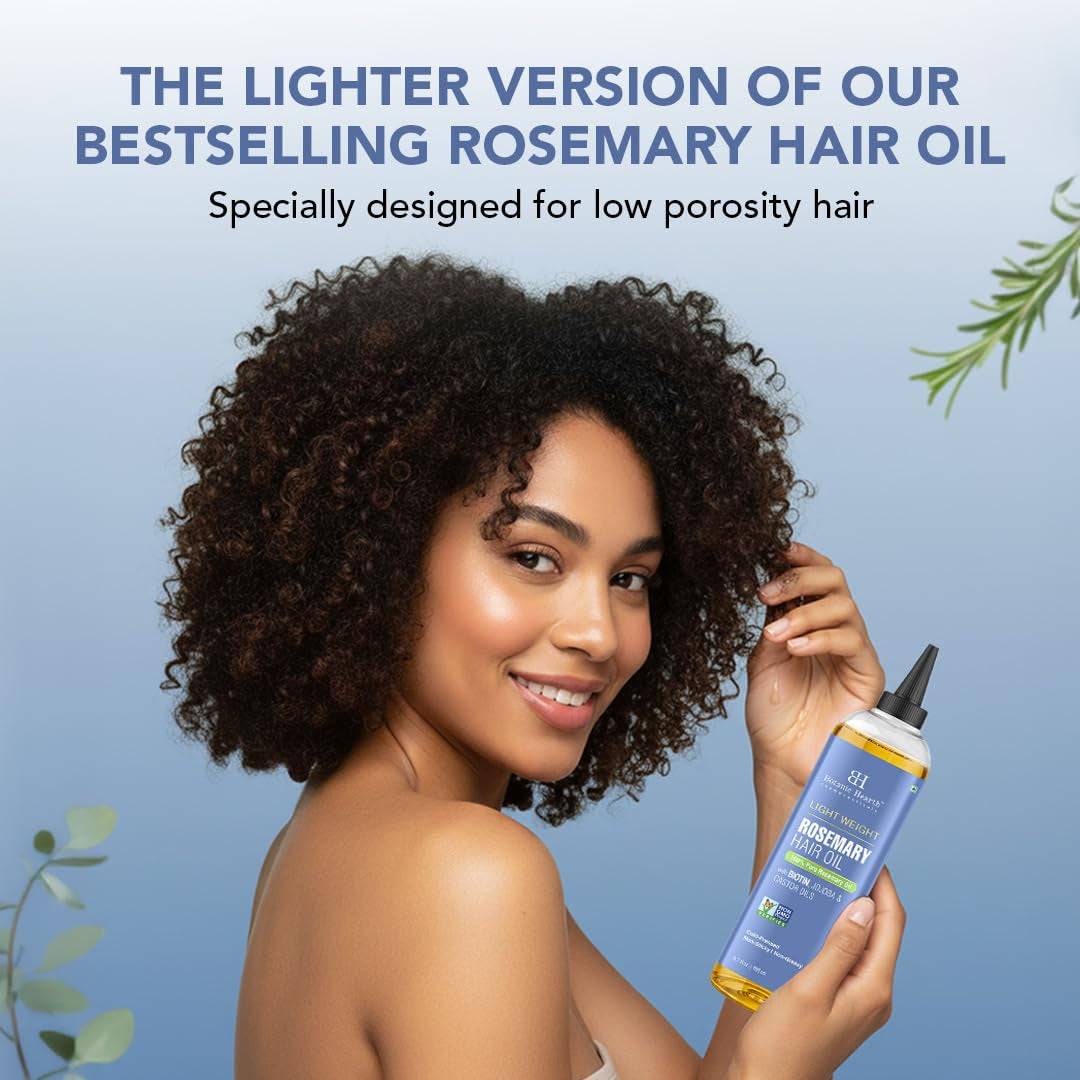 Lightweight Rosemary Hair Oil 6.7 Fl Oz | Non-Greasy Oil for Fine & Thin Hair | with Rosemary, Castor Oil & Biotin | Smooths Frizz & Adds Shine | for Men & Women