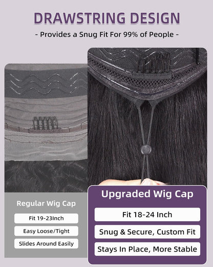 Drawstring Bob Wig Human Hair 13X6 HD Transparent Lace Frontal Wigs Human Hair Pre Plucked Short Bob Wigs for Black Women 180% Density Straight Glueless Wig Natural Color 14 Inch