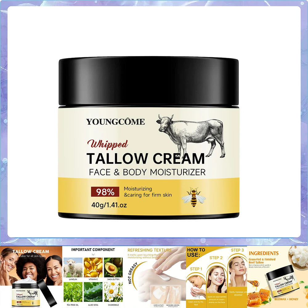​Beef Tallow Paste Deeply Moisturizer Honey Balm Brightening Wrinkle Remover Grass Fed Tallow Wild Honey Face Body Cream Skin