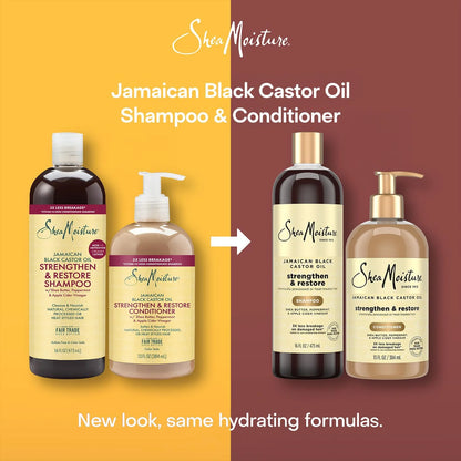 Shampoo & Conditioner Set, Jamaican Black Castor Oil | Strengthen & Restore Repair Treatment for Dry, Damaged Hair | Wavy, Coily, Kinky & Curly Hair | Shea Butter, Peppermint & ACV