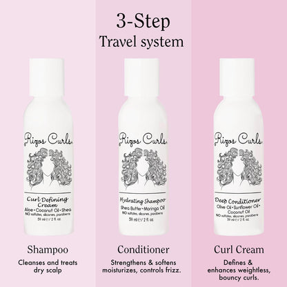 Trio Travel Curl Kit, Includes Travel Hydrating Shampoo, Travel Deep Conditioner, Travel Curl Cream, Gently Cleanse, Hydrate and Style, for All Curl Patterns 2A - 4C, 3 Pack of 2 Oz