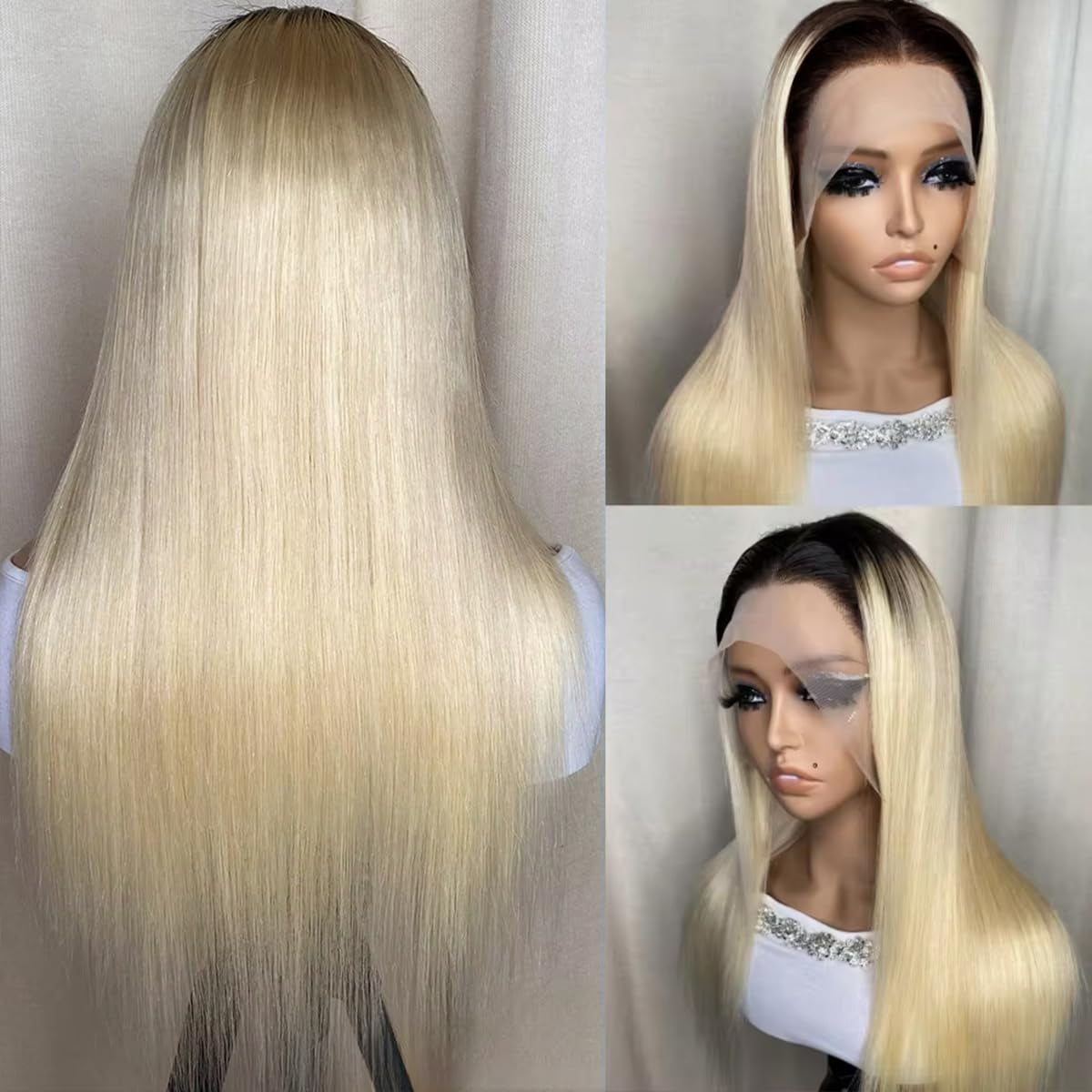 Ombre Blonde 13X4 Lace Front Wig Human Hair for Black Women Full Ends 180% Density Straight 1B613 HD Lace Frontal Wigs Pre Plucked with Baby Hair 22Inch
